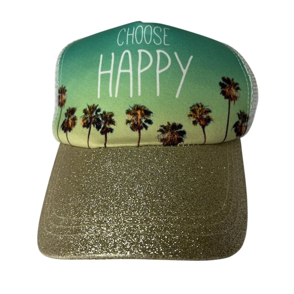 Claire's Glittery Green and Gold Happy Cap